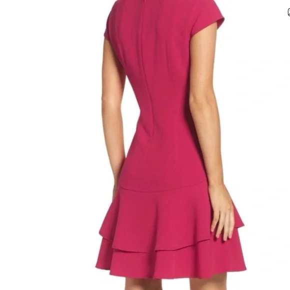 Eliza J Fuchsia Ruffle Hem Dress Size 10 - Picture 2 of 6